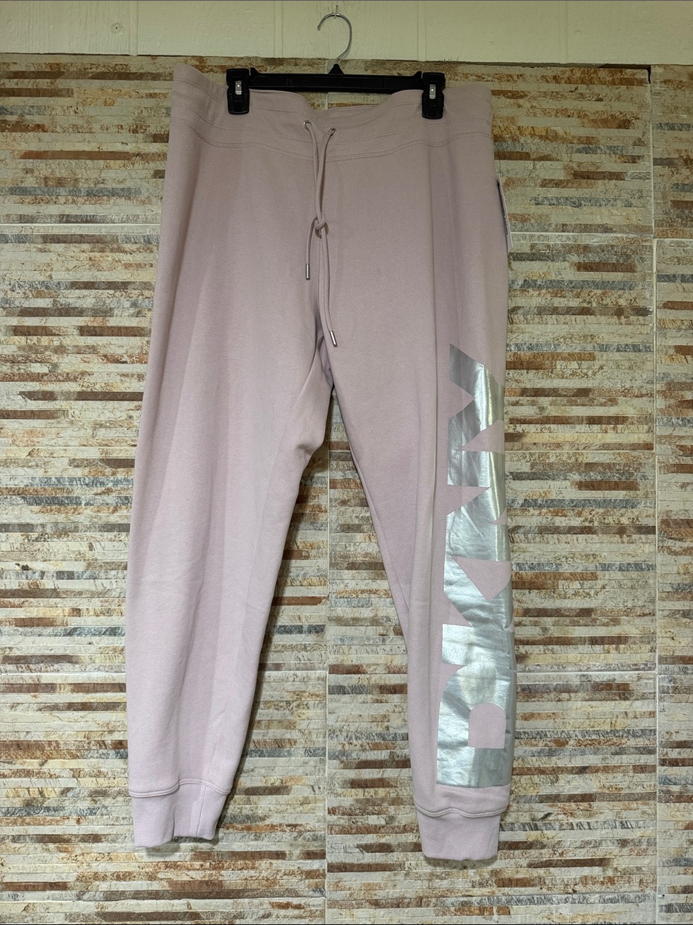 DKNY Dusty Pink Joggers with Metallic Silver Logo Panel